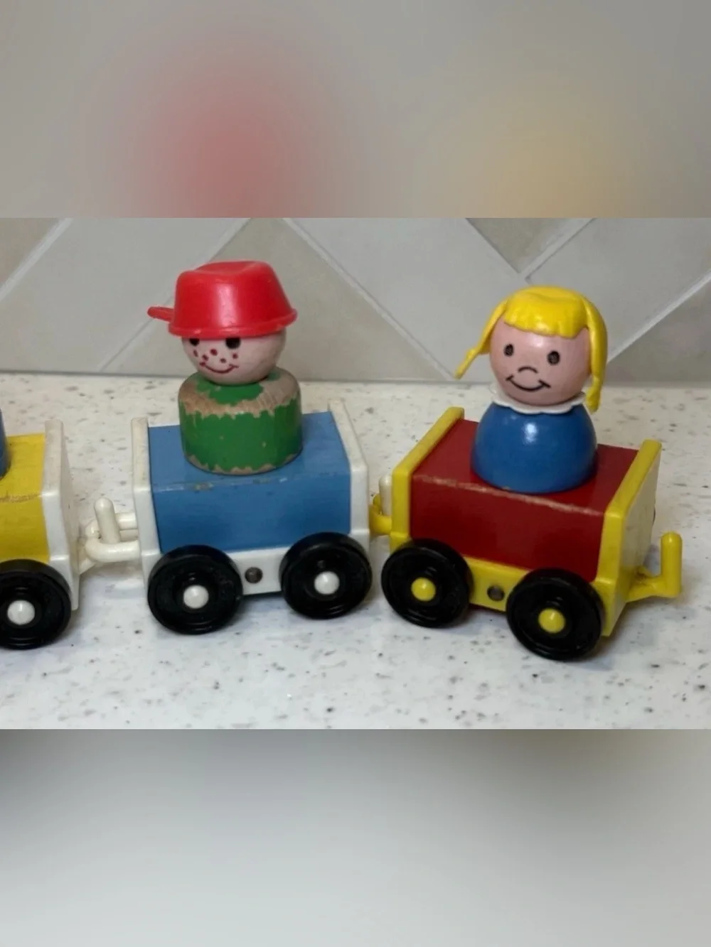 Vintage RARE 1963 Fisher Price Little People #719 Wooden Train Choo-Choo